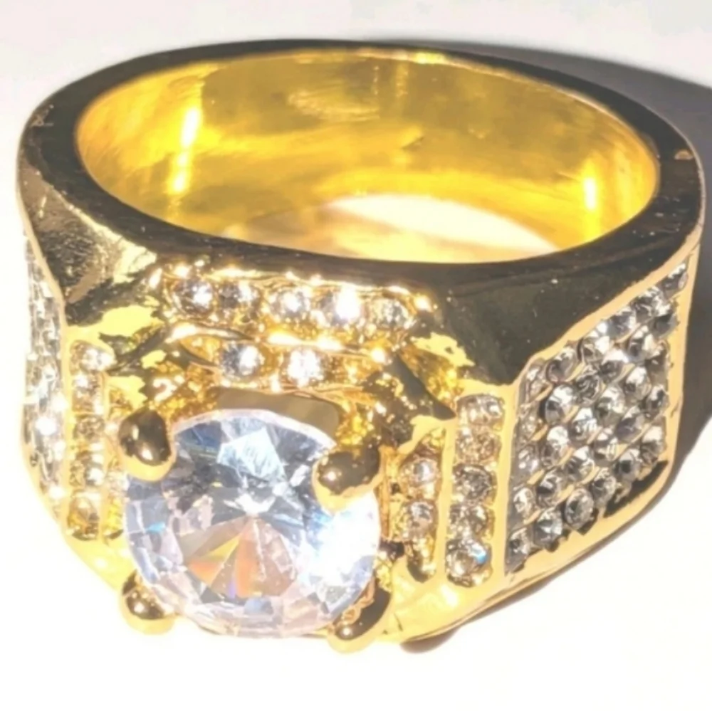 Mens 3ct Round Cut Moissanite Prong Engagement ring 14k Yellow gold Plated